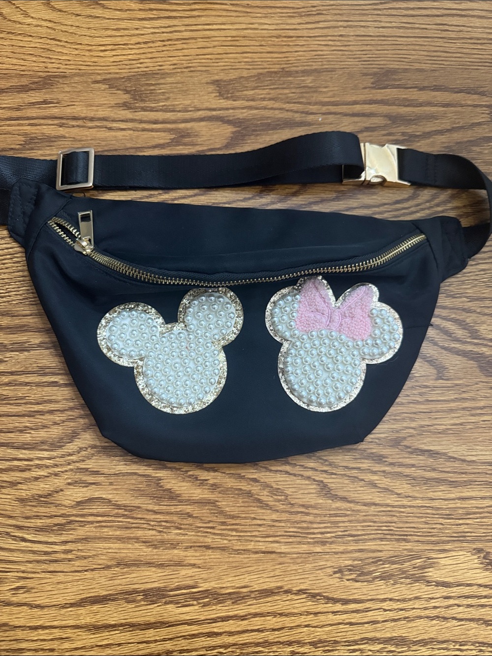 Black  Sequin Character Belt Bag with Pink Bow